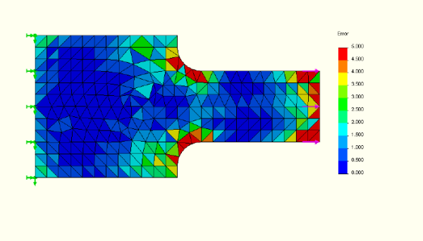 1" mesh size. The reported error in the area of interest is greater than 5%. The results can not be used.