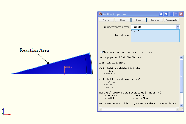 FEA model shows the Y reaction area normal to the XZ plane