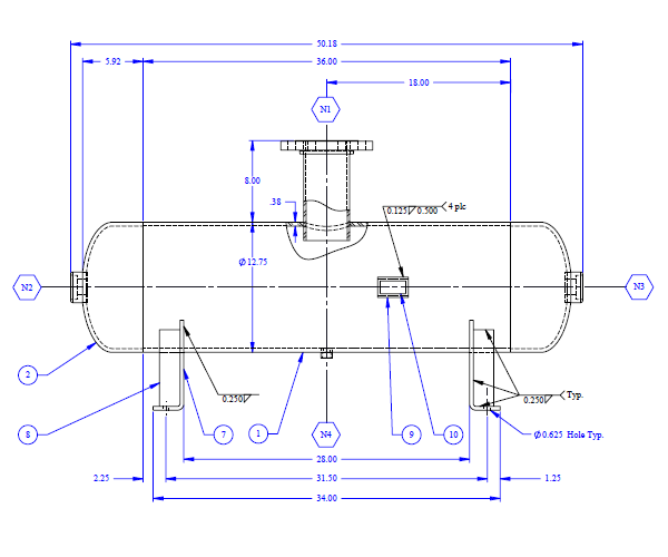 Sample drawing of a standard pressure vessel for ASME audits.
