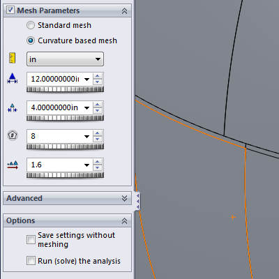 SolidWorks - curvature based mesher settings used