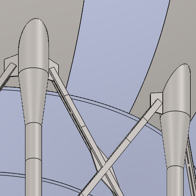 The experimental attachment showing the v-plate directly attaching to the shell and the reduced lower leg diameter