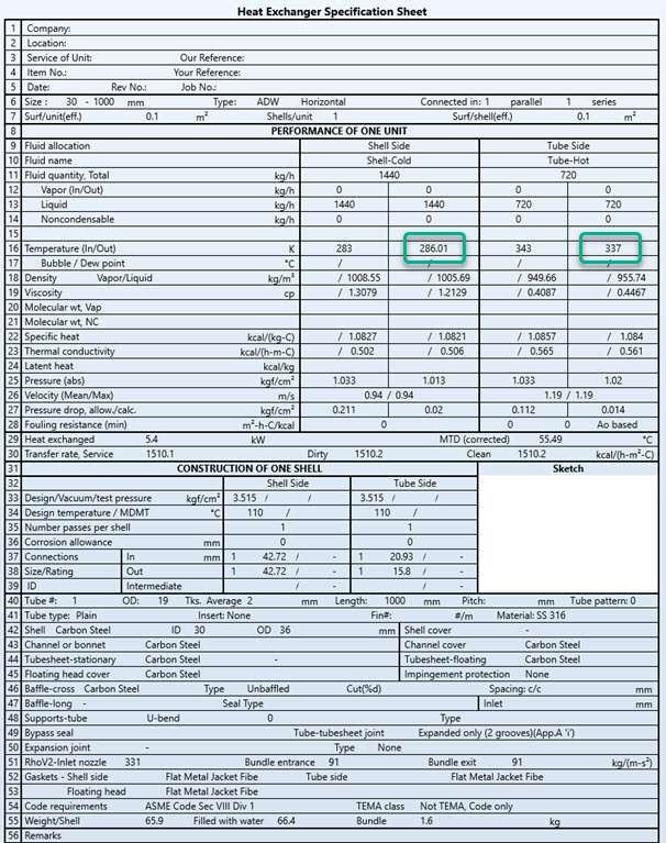 Figure 14 – TEMA Sheet